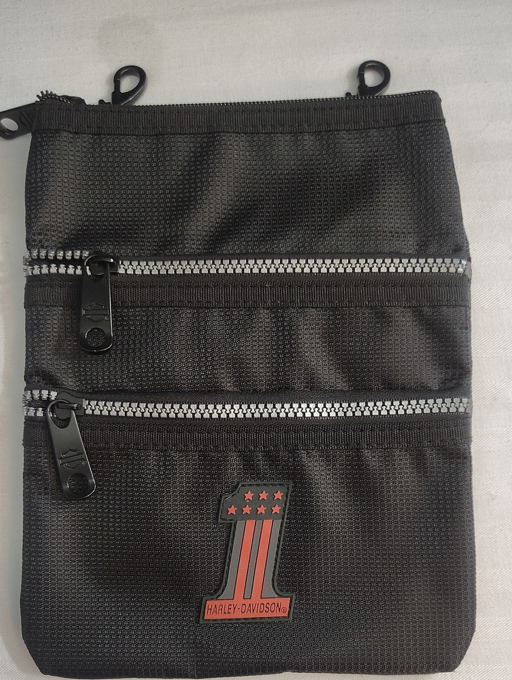 Harley-Davidson Black Nylon Belt Crossbody Bag with Red Accent Patch